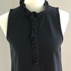 J. Crew Black Cotton Pique Dress with Ruffle